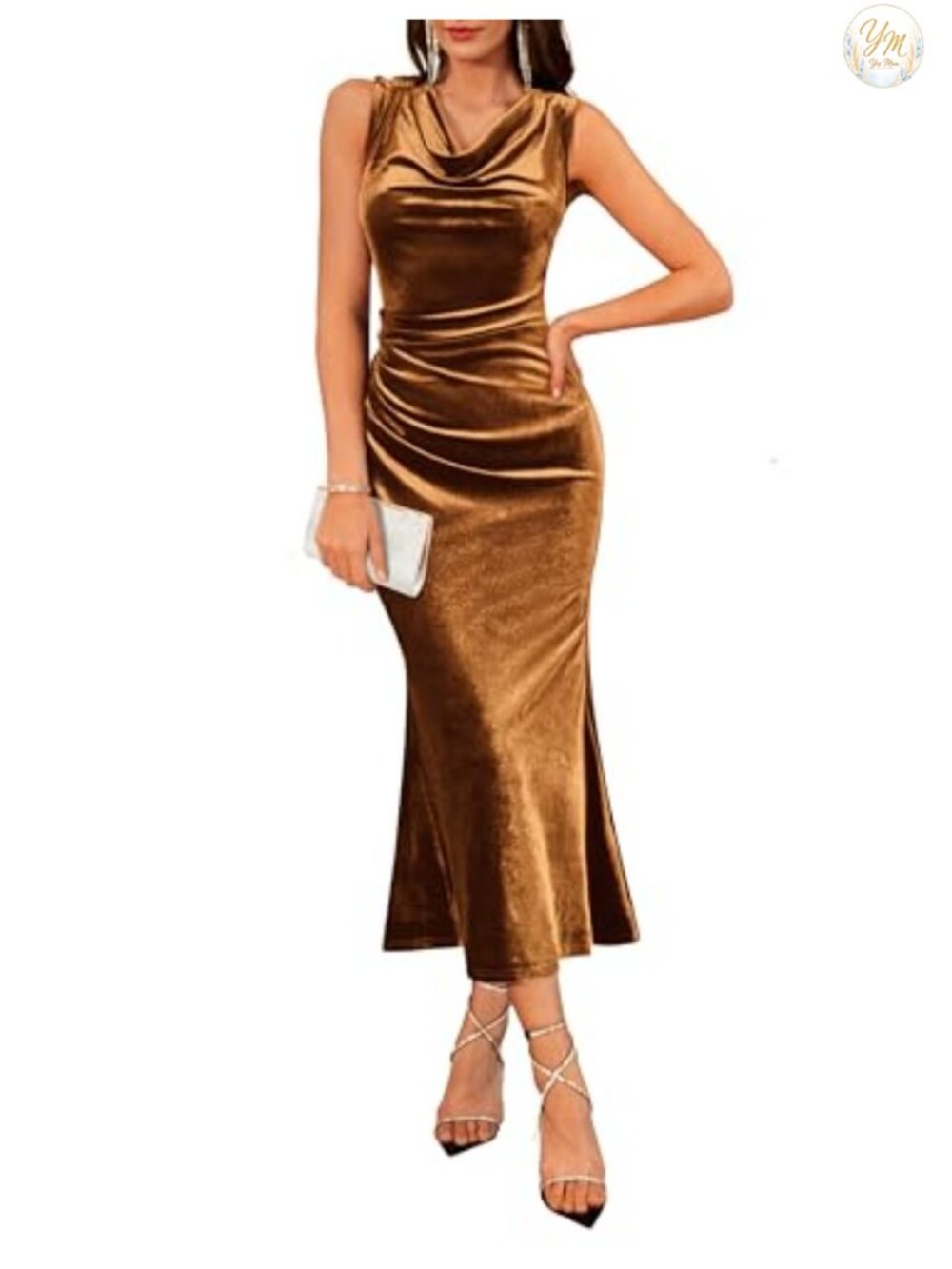Velvet Cowl Neck Mermaid Hem Formal Maxi Dress Sleeveless Cocktail